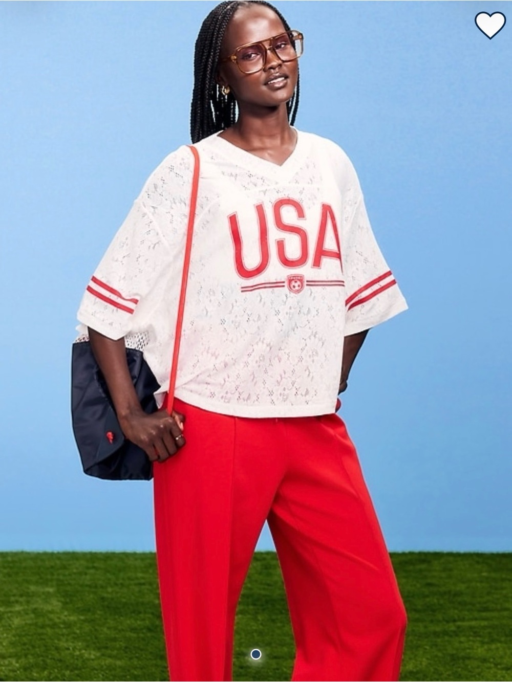 USA Lace Knit Jersey Top - White and Red 4th of July